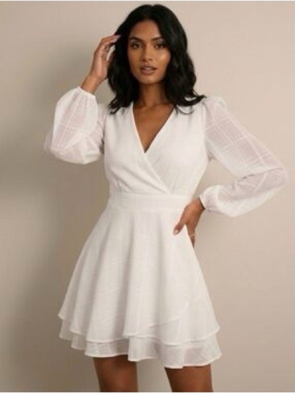 Allison & Kelly - juniors white checkered pattern long sleeve dress